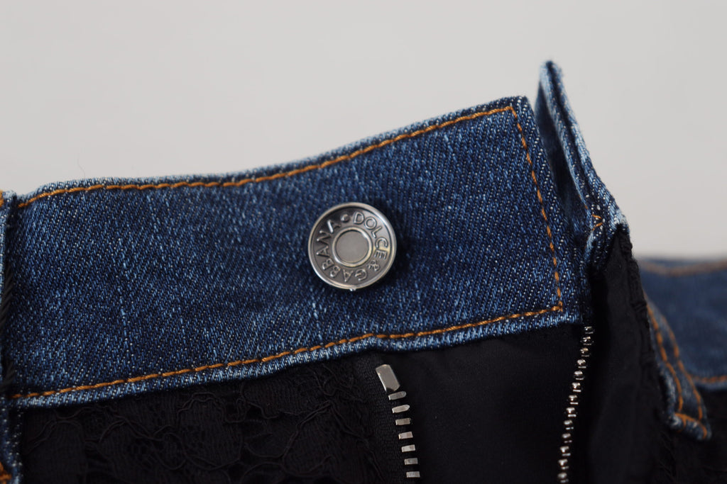 Dolce & Gabbana Jean Slim En Dentelle Florale Noire
