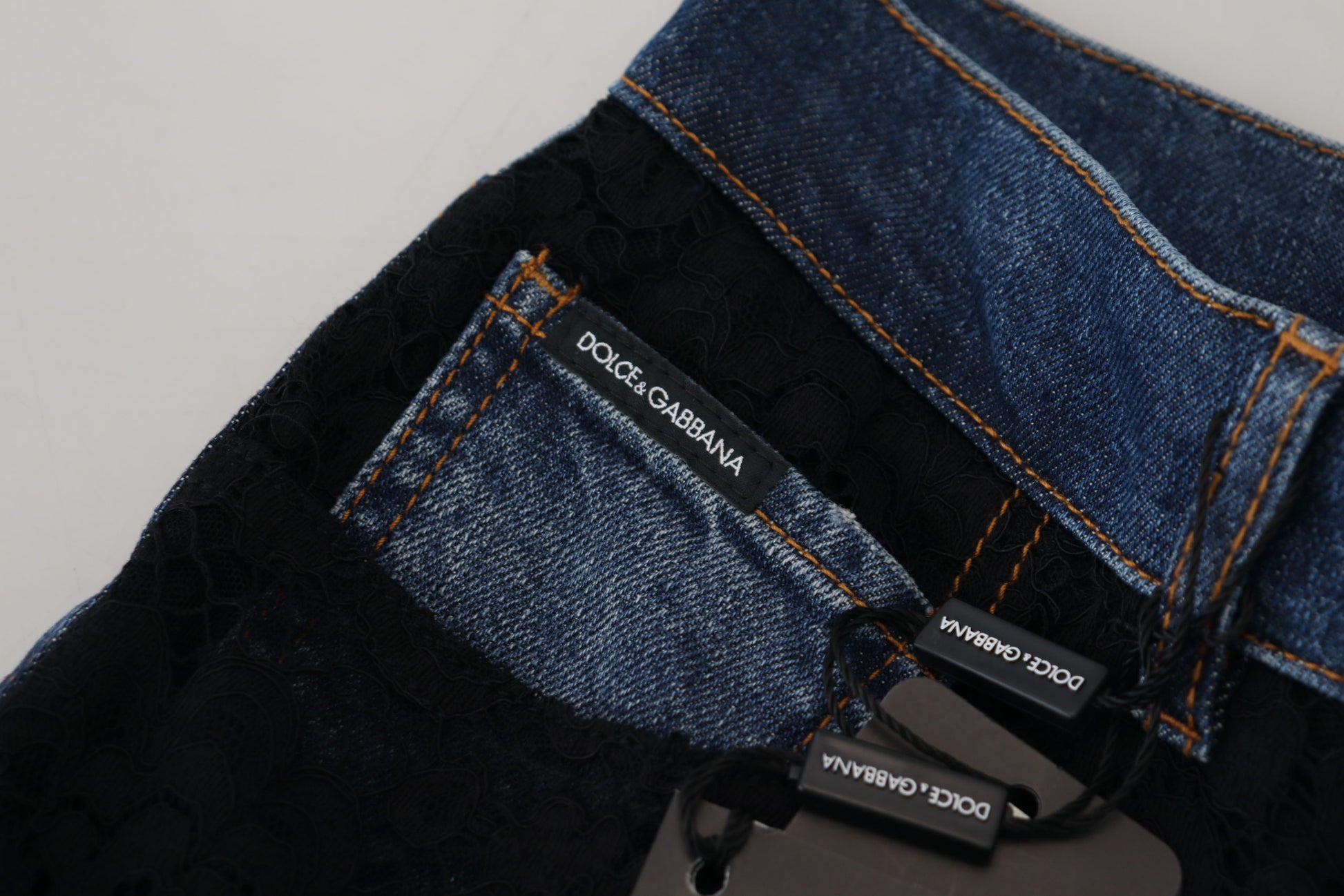 Dolce & Gabbana Jean Slim En Dentelle Florale Noire