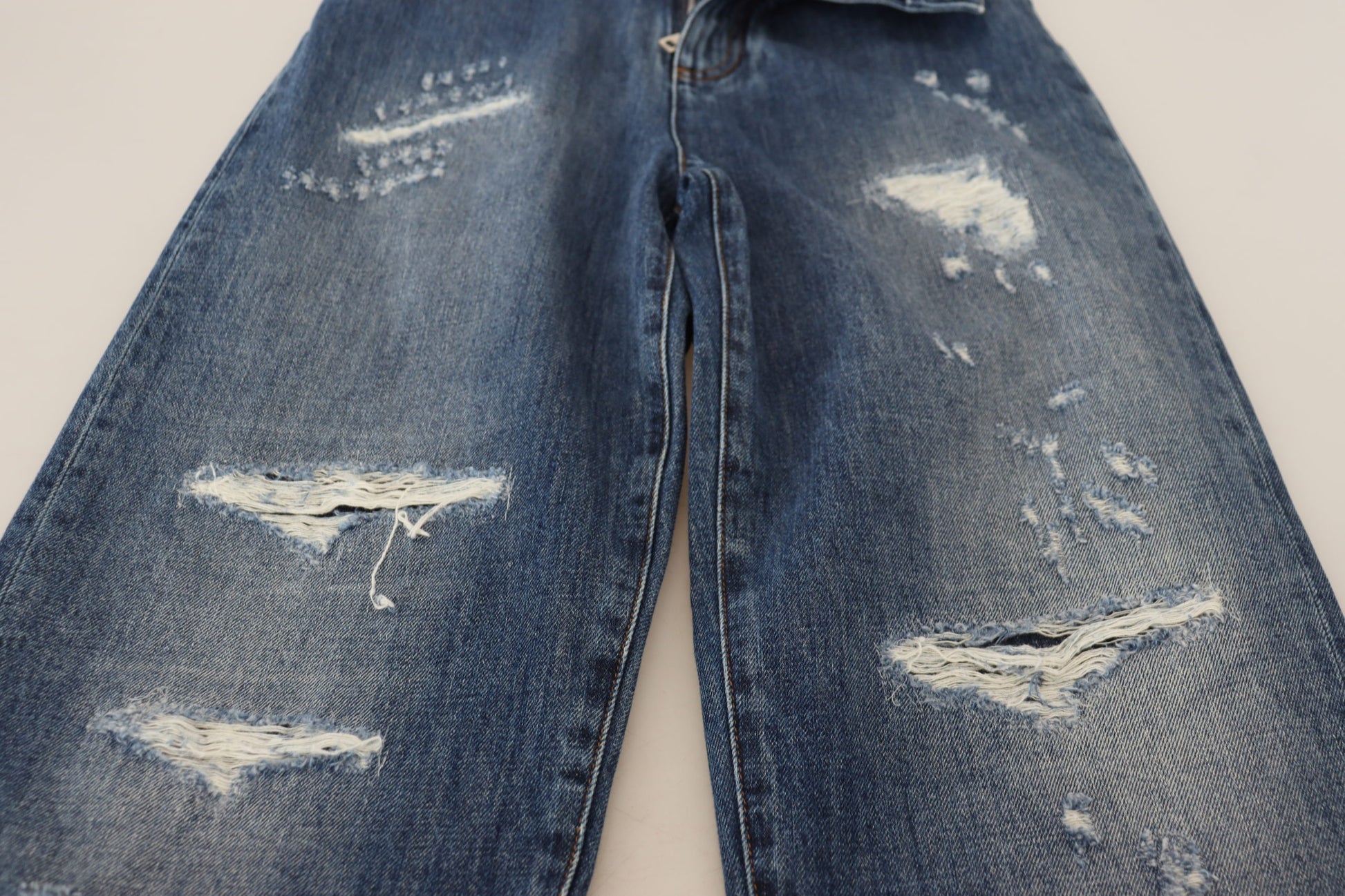 Jean en denim délavé et déchiré en coton bleu Dolce & Gabbana