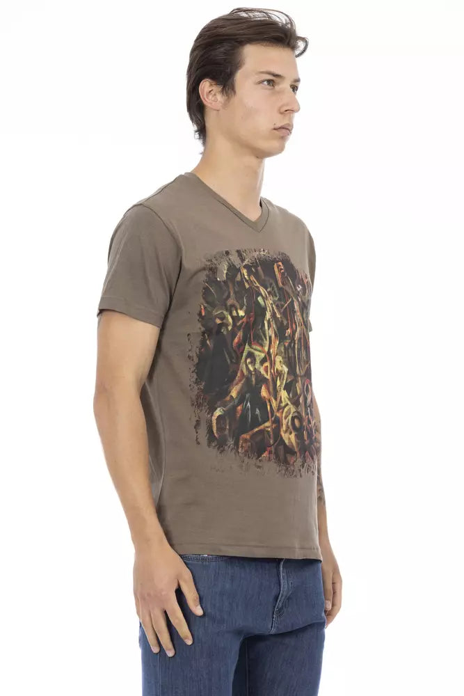 Trussardi Action Brown Cotton Men's V-Neck T-Shirt
