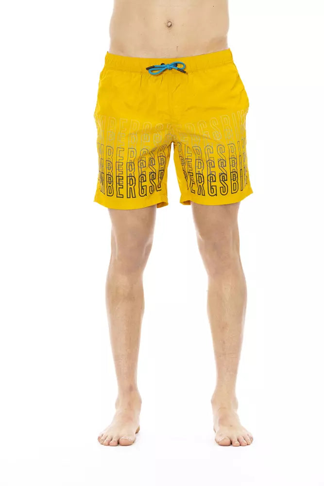 Short de bain homme Bikkembergs en polyester jaune