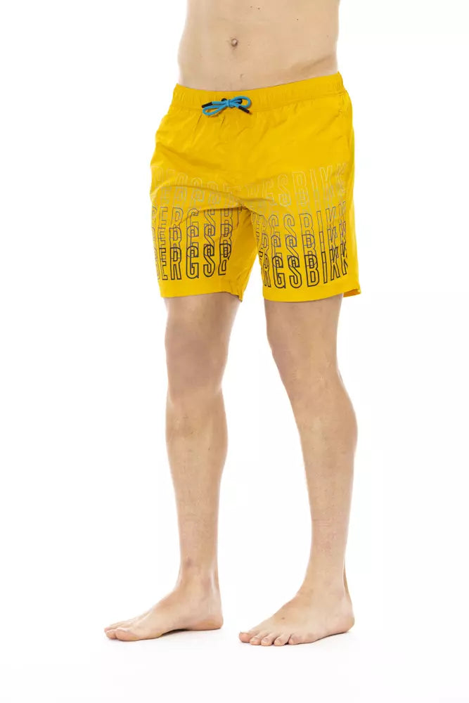 Short de bain homme Bikkembergs en polyester jaune