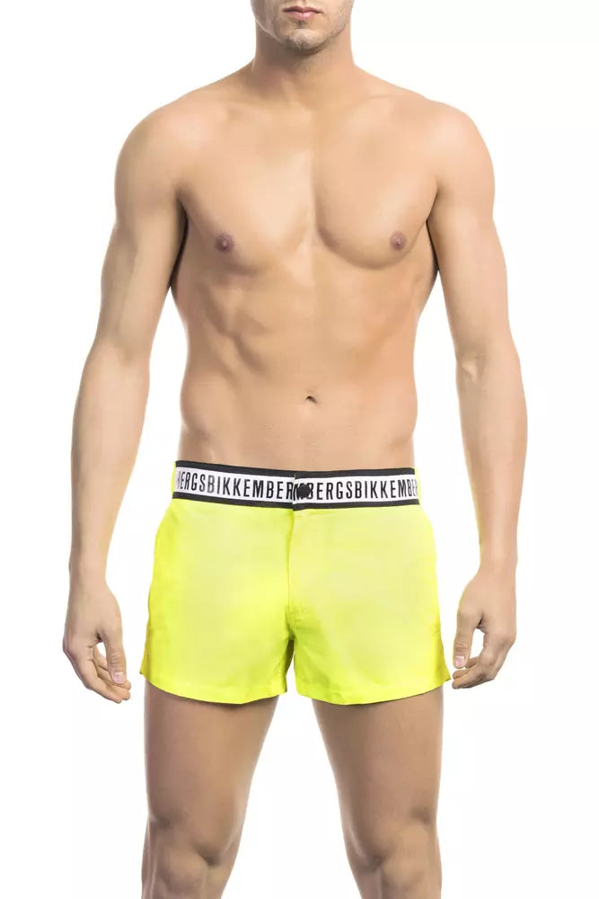 Short de bain Bikkembergs en polyamide jaune pour homme