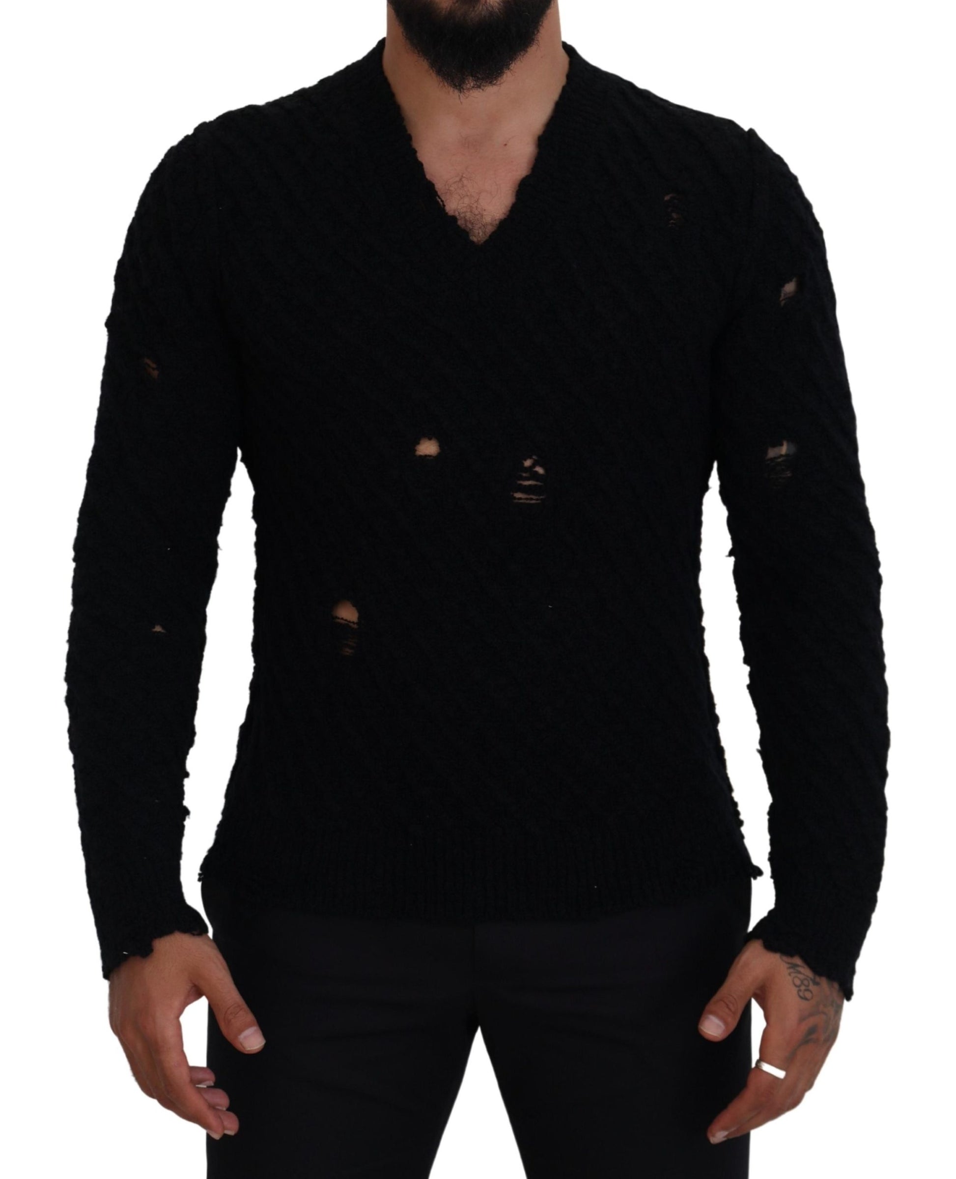 Pull en maille Dolce & Gabbana en laine noire à col en V