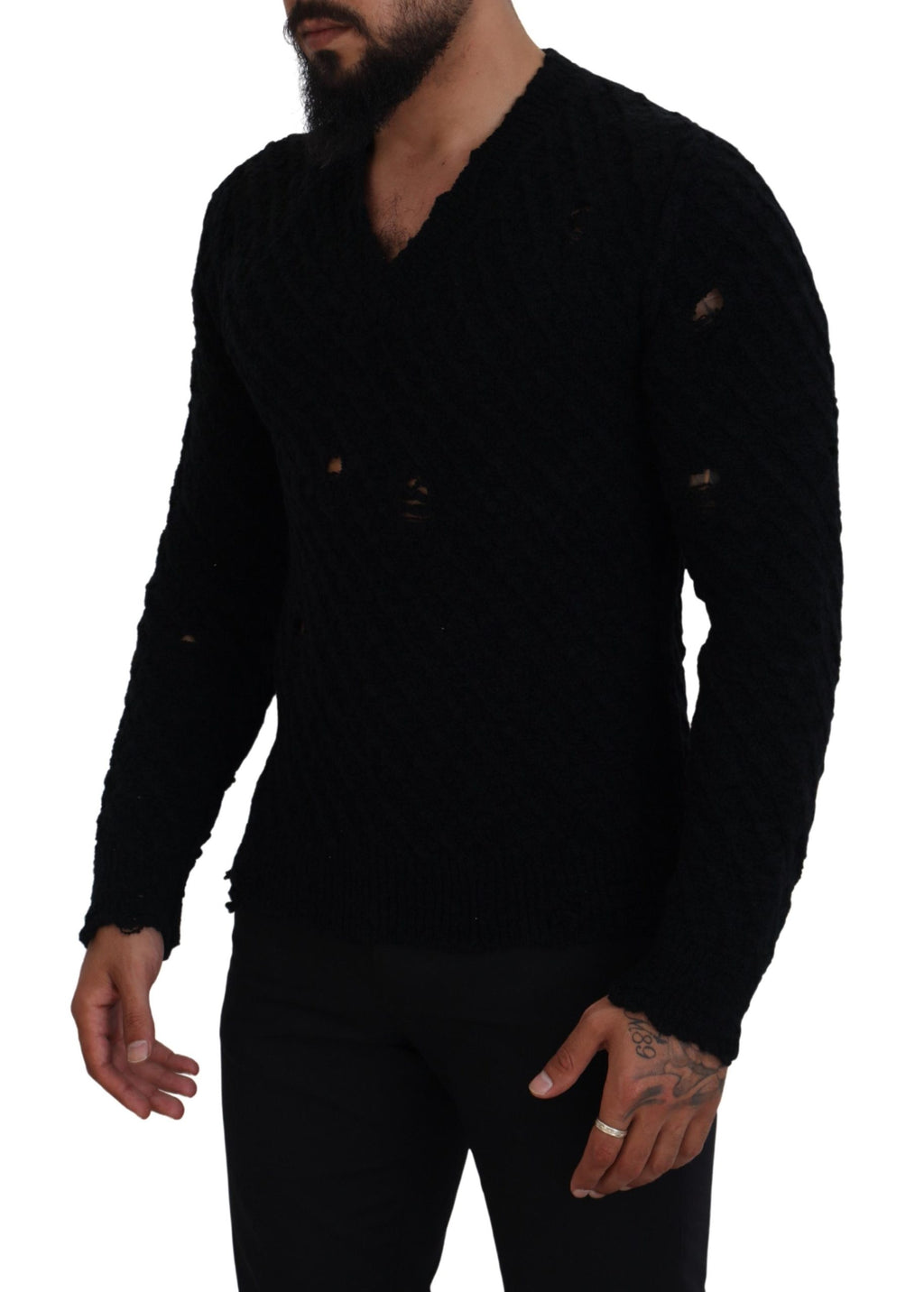Pull en maille Dolce & Gabbana en laine noire à col en V