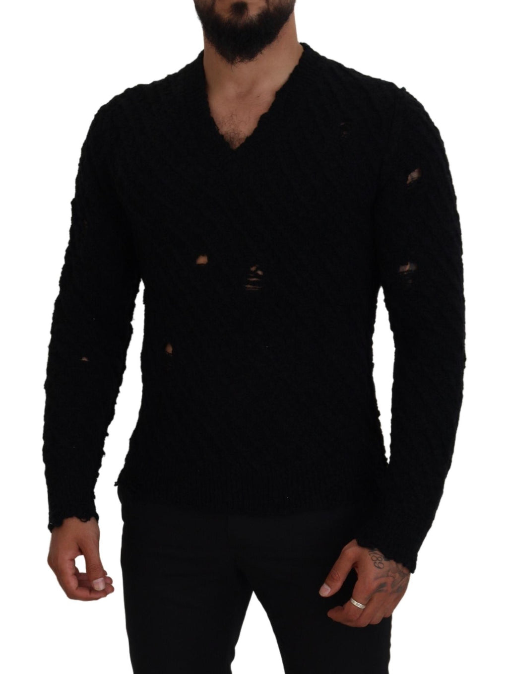 Pull en maille Dolce & Gabbana en laine noire à col en V