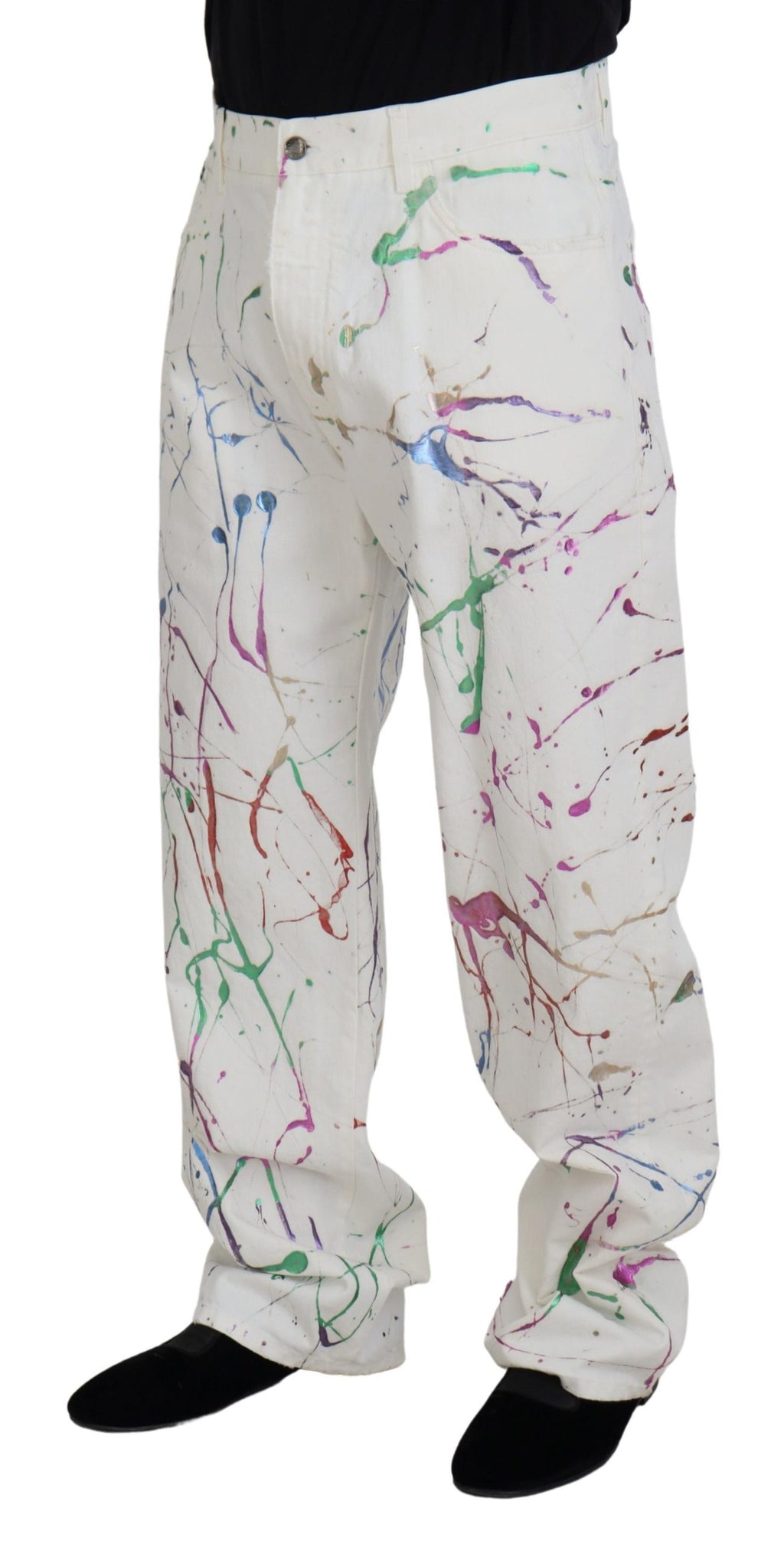 Pantalon en jean Dolce & Gabbana en coton blanc imprimé éclaboussures de peinture
