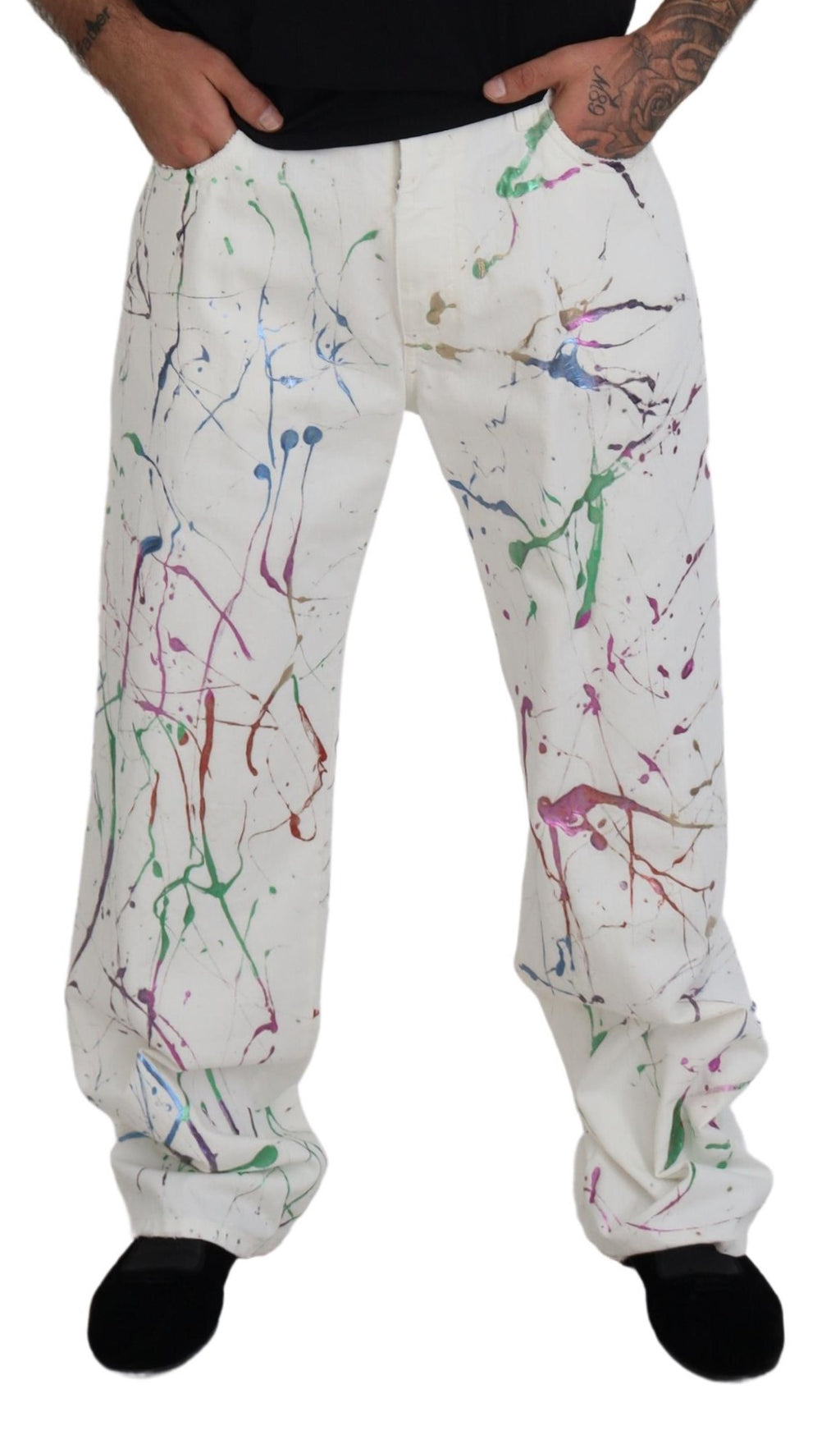 Pantalon en jean Dolce & Gabbana en coton blanc imprimé éclaboussures de peinture
