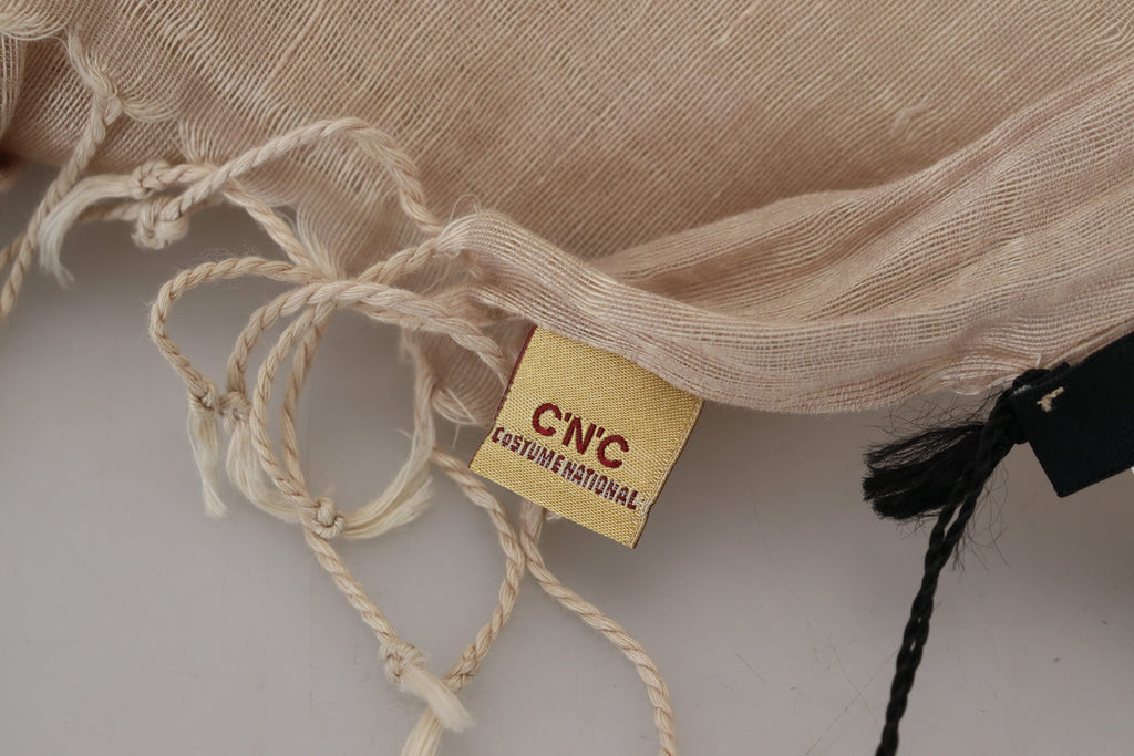 Écharpe en Coton Beige à Franges Foulard Costume National