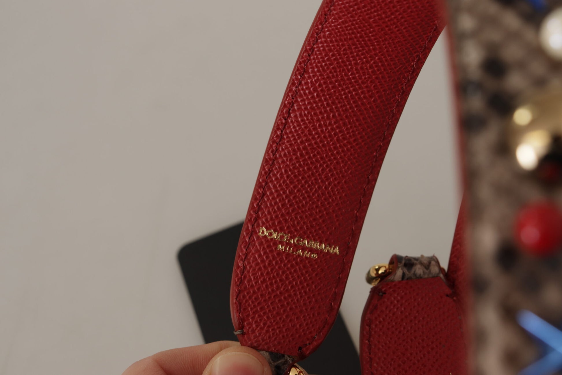 Bandoulière cloutée en cuir de python marron Dolce & Gabbana