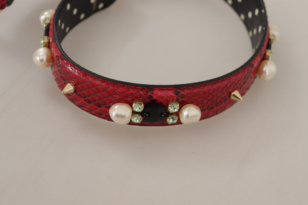Bandoulière réversible en cuir de python rouge et cristaux Dolce & Gabbana