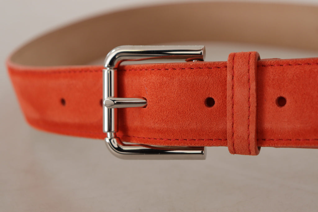 Ceinture Dolce & Gabbana en cuir suédé orange avec boucle en métal logo argenté