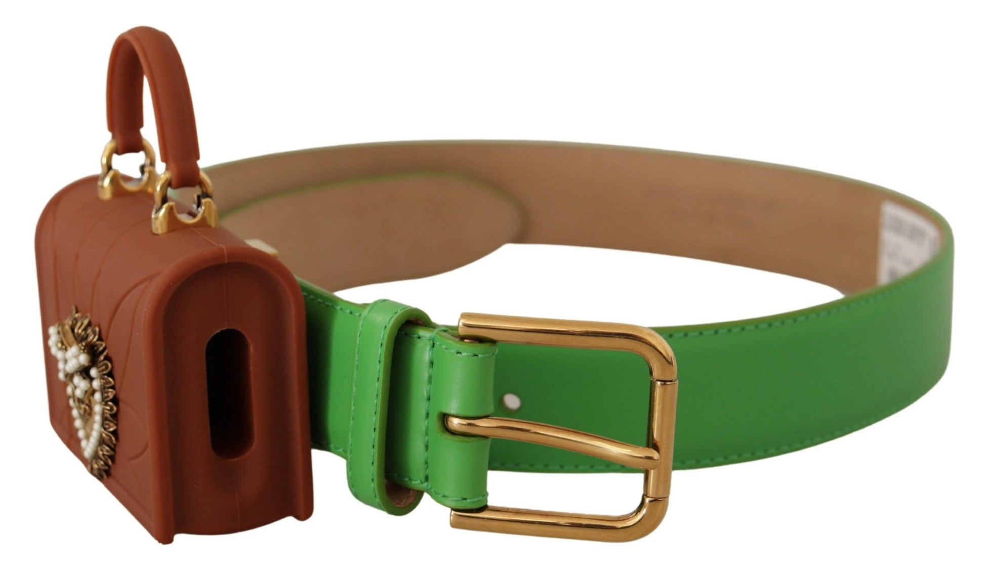 Dolce & Gabbana Ceinture Micro Sac Casque en Cuir Vert Devotion Cœur