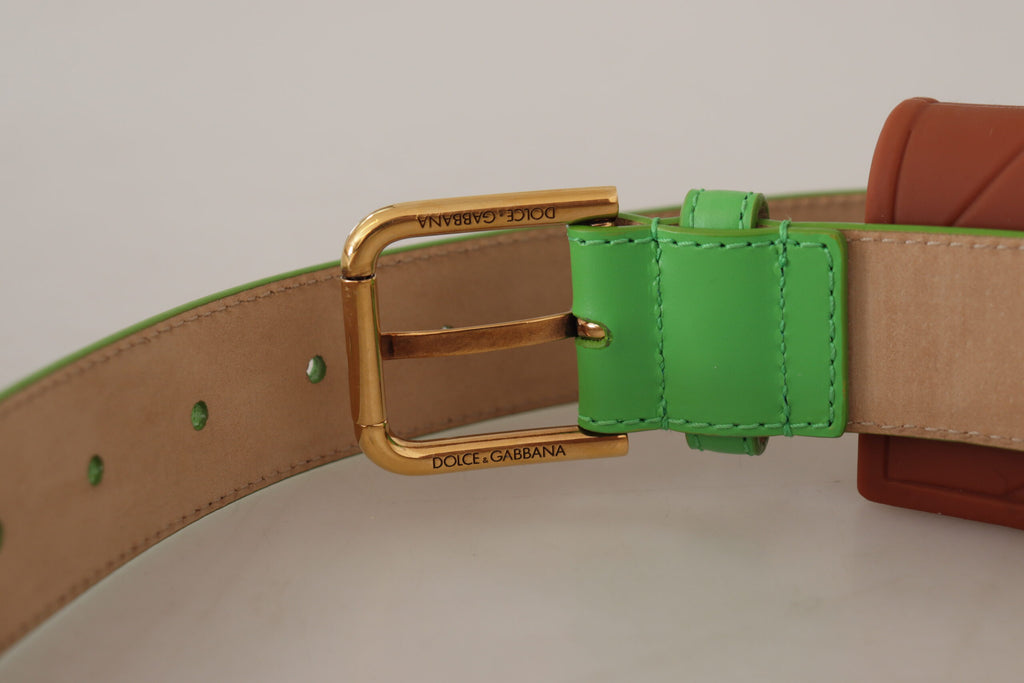 Dolce & Gabbana Ceinture Micro Sac Casque en Cuir Vert Devotion Cœur
