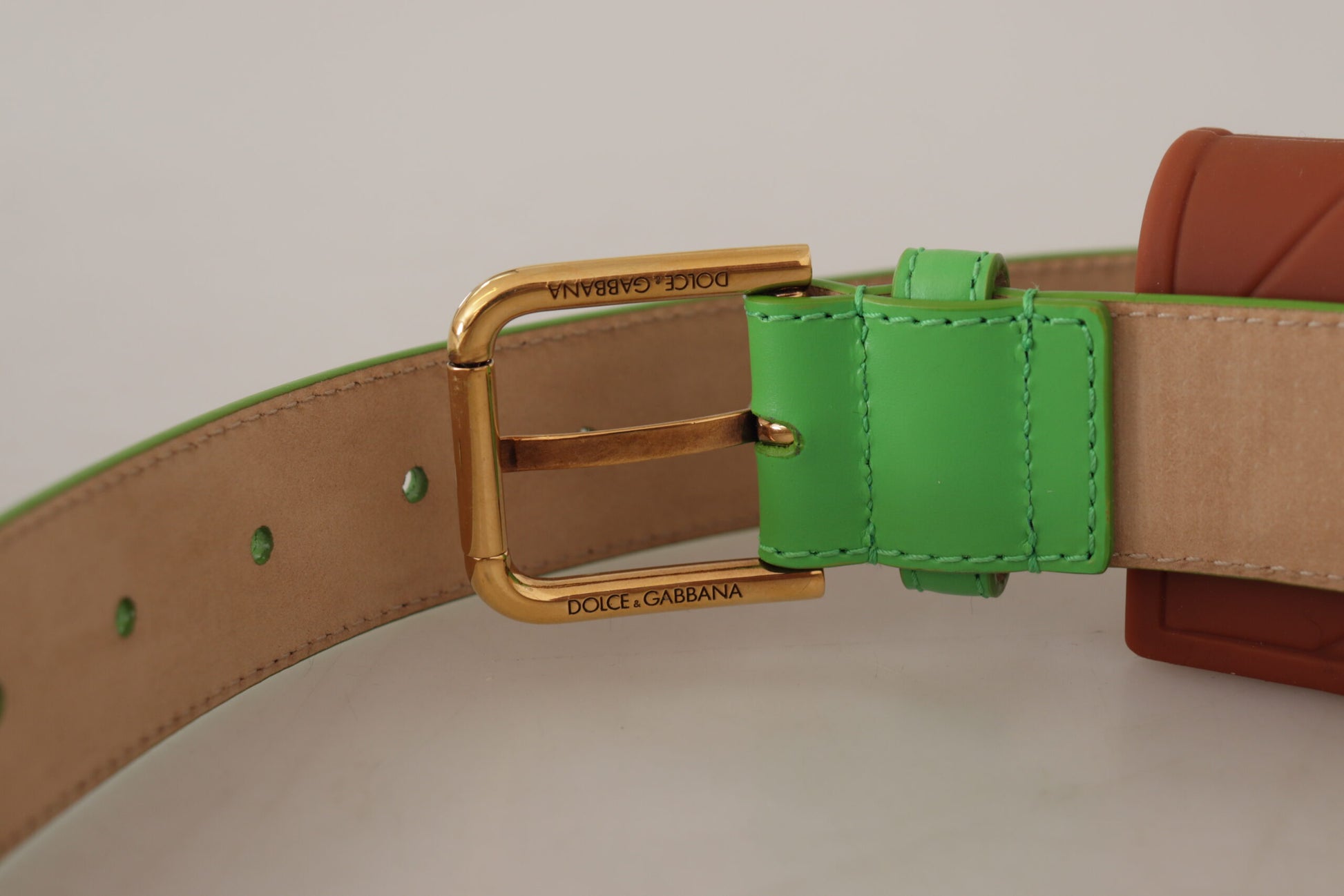 Dolce & Gabbana Ceinture Micro Sac Casque en Cuir Vert Devotion Cœur