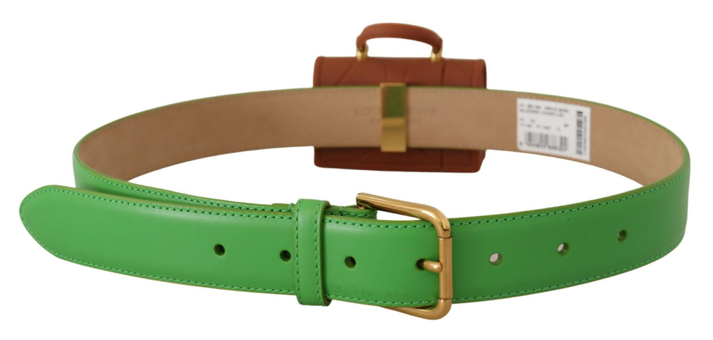 Dolce & Gabbana Ceinture Micro Sac Casque en Cuir Vert Devotion Cœur