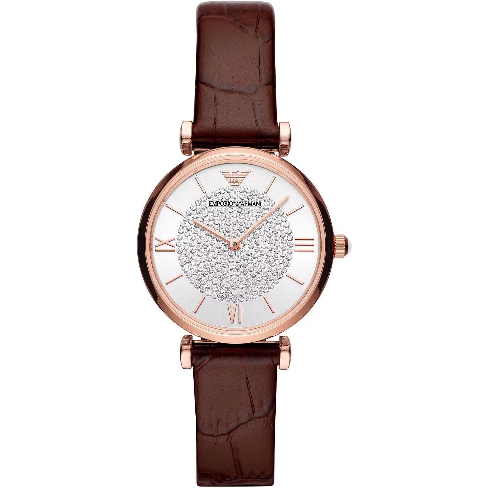 Emporio Armani – Elegante Damen-Lederuhr in Bordeaux