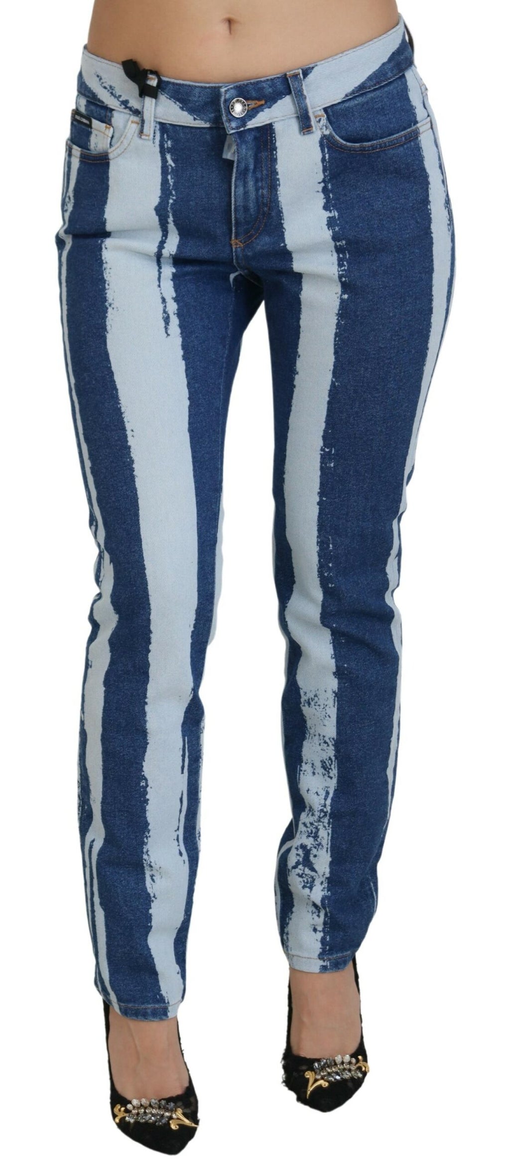 Dolce & Gabbana Jean en denim de coton skinny à rayures bleu cobalt