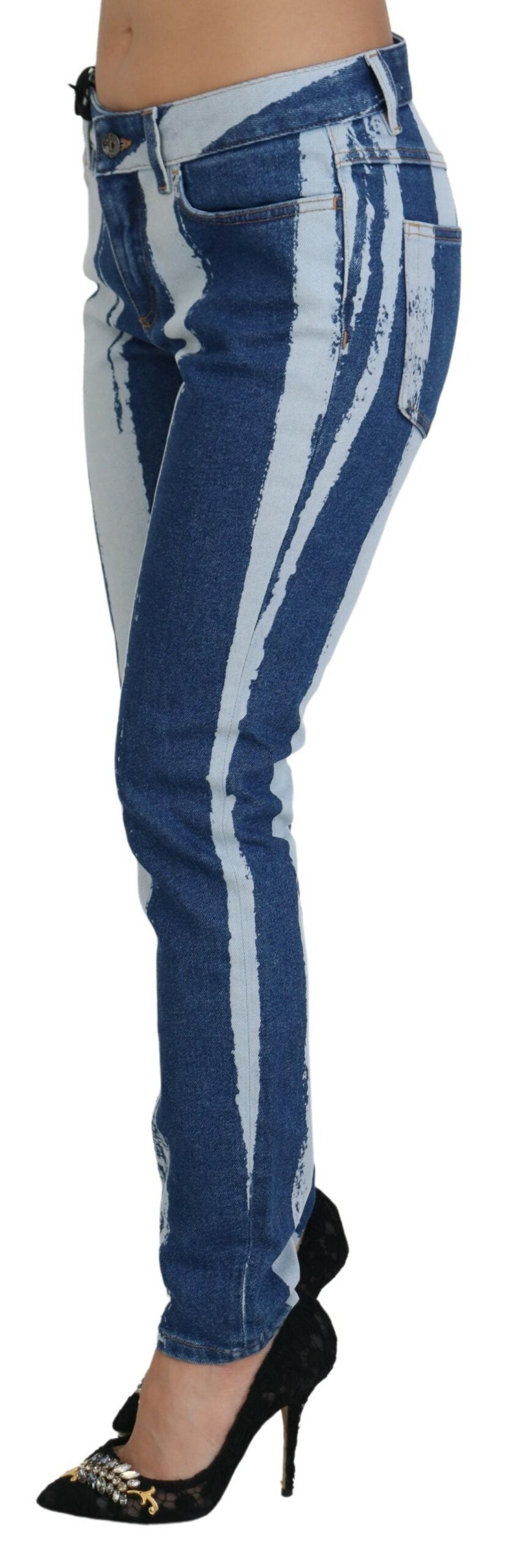 Dolce & Gabbana Jean en denim de coton skinny à rayures bleu cobalt