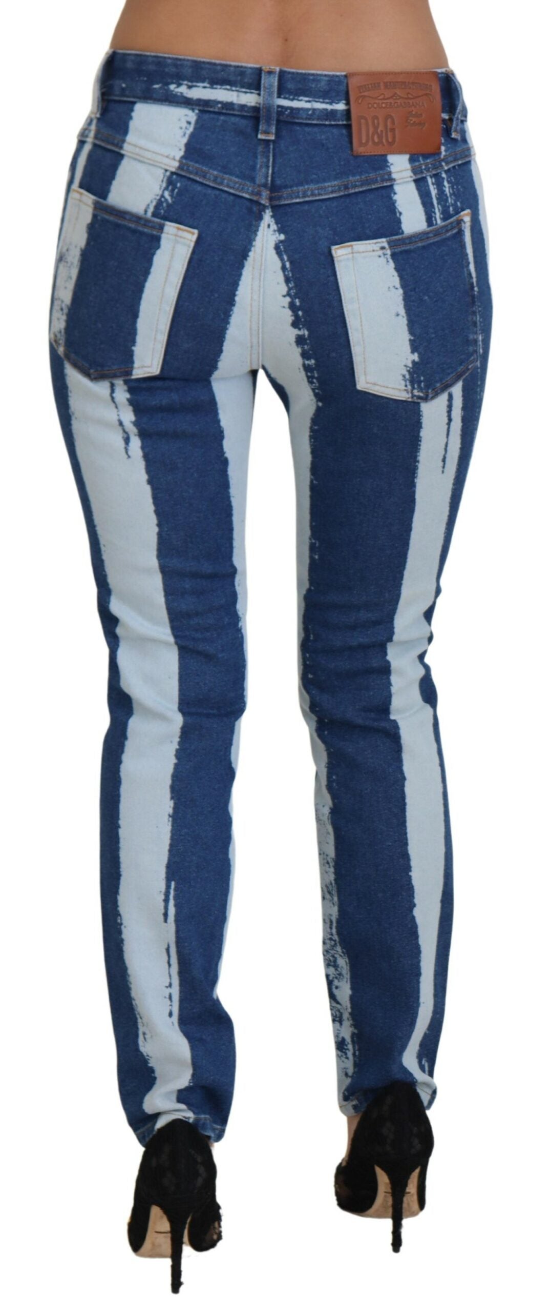 Dolce & Gabbana Jean en denim de coton skinny à rayures bleu cobalt