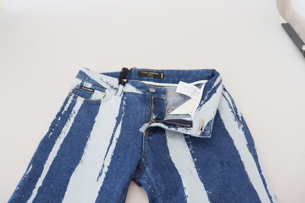Dolce & Gabbana Jean en denim de coton skinny à rayures bleu cobalt