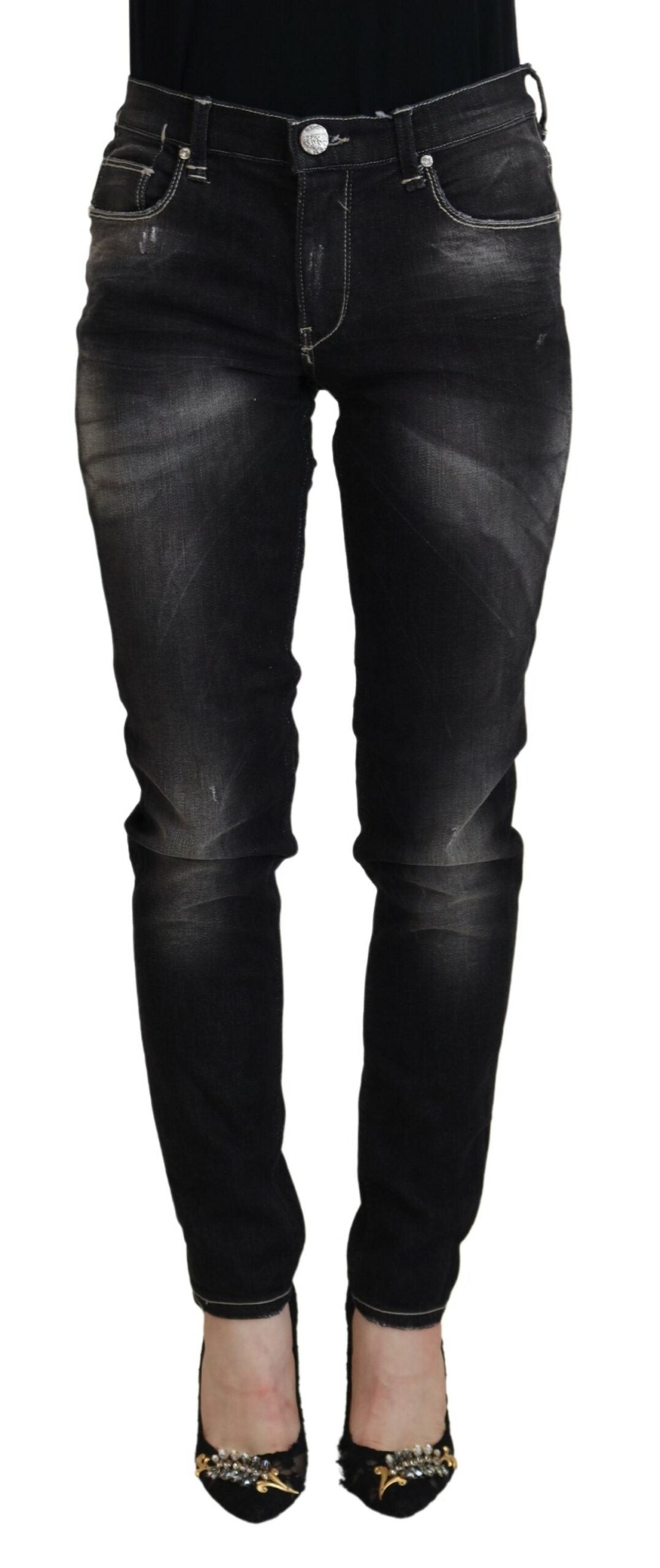 Jean en denim décontracté pour femme Acht Black Washed, taille mi-haute, coupe fuselée