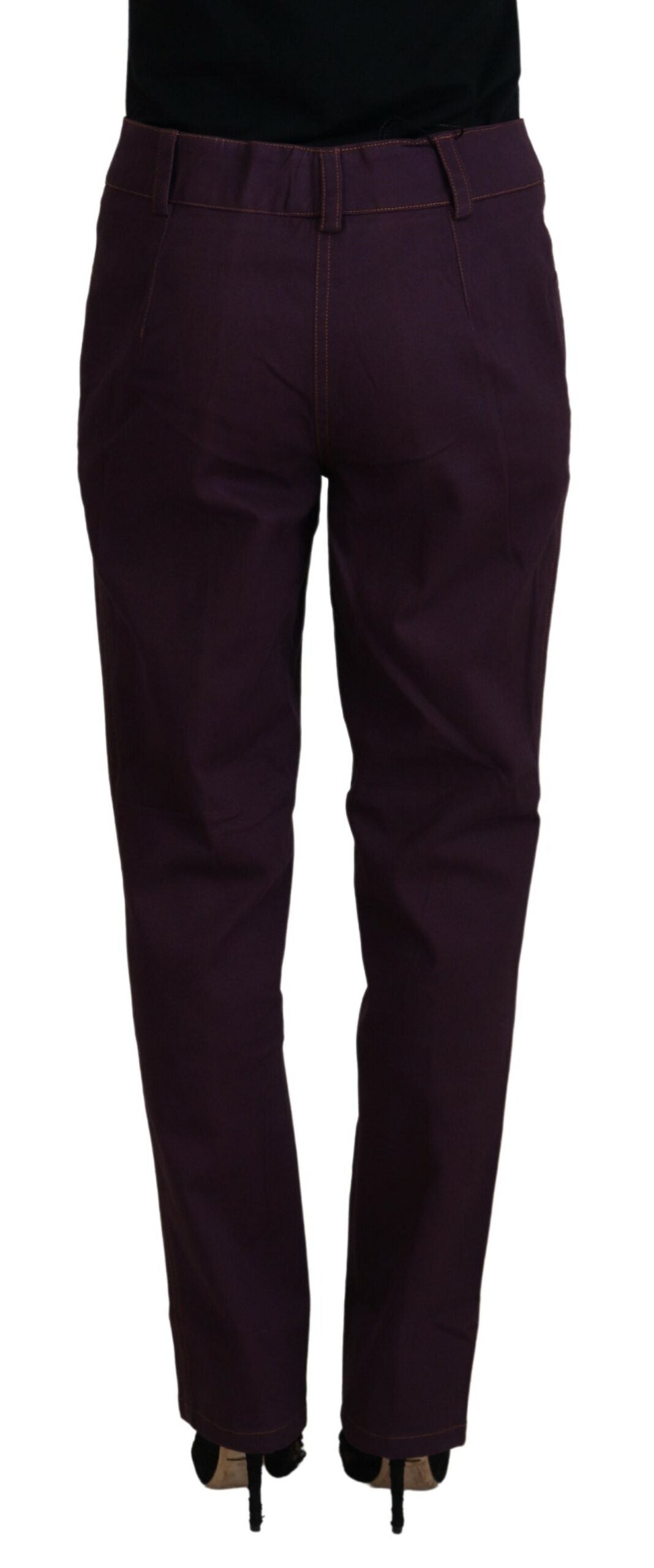 BENCIVENGA Pantalon fuselé violet en coton à taille mi-haute pour femme