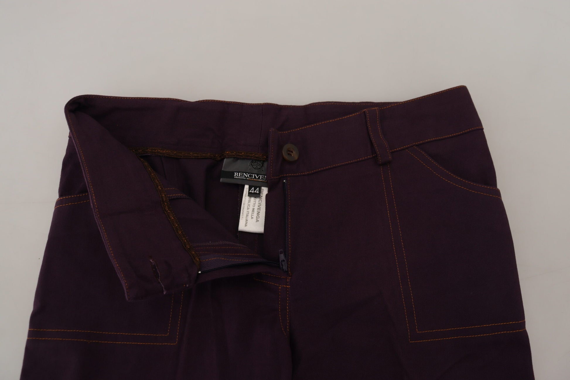 BENCIVENGA Pantalon fuselé violet en coton à taille mi-haute pour femme