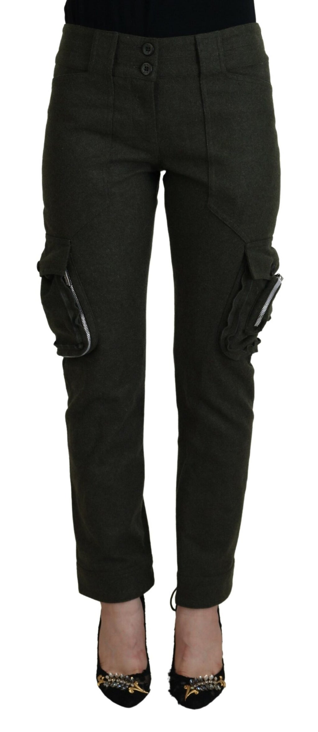 Ermanno Scervino – Grüne, schmal zulaufende Hose für Damen mit Schnürung