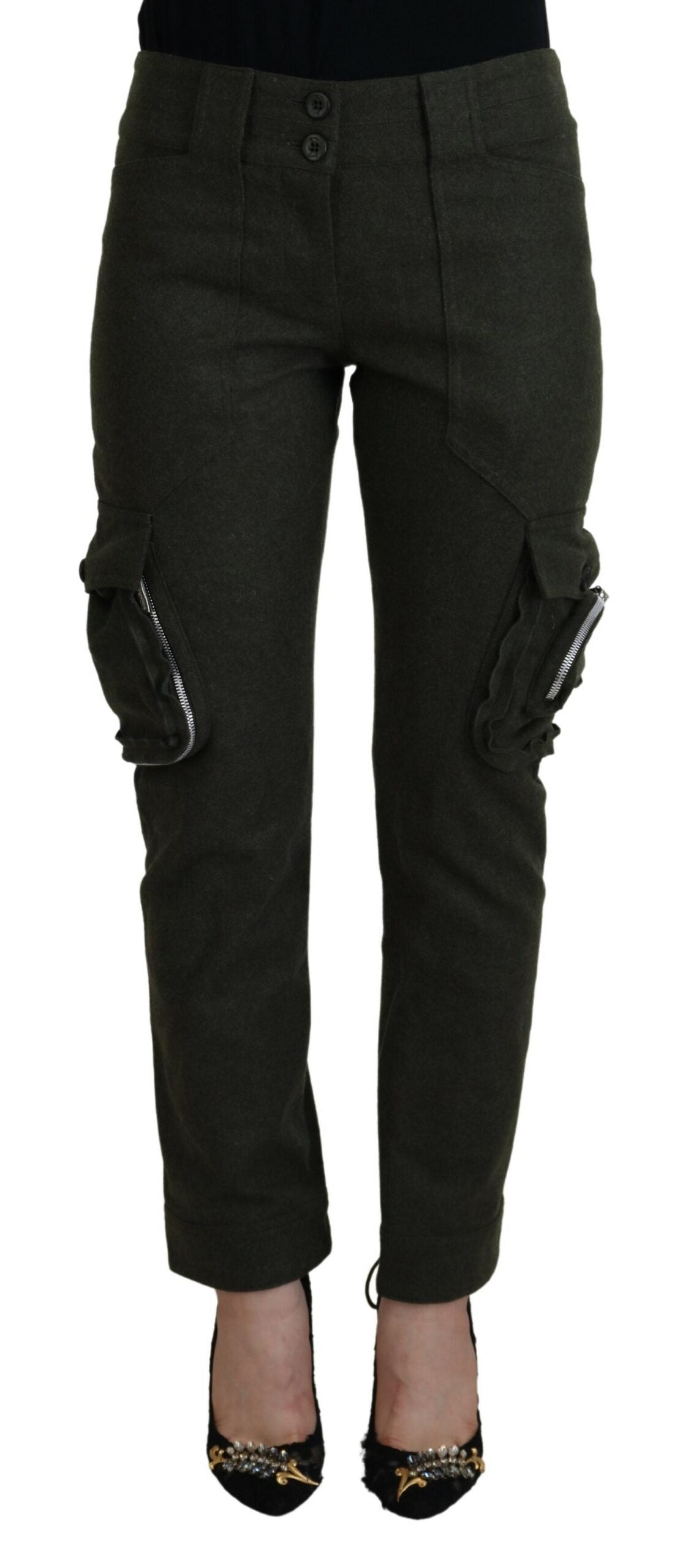 Ermanno Scervino – Grüne, schmal zulaufende Hose für Damen mit Schnürung