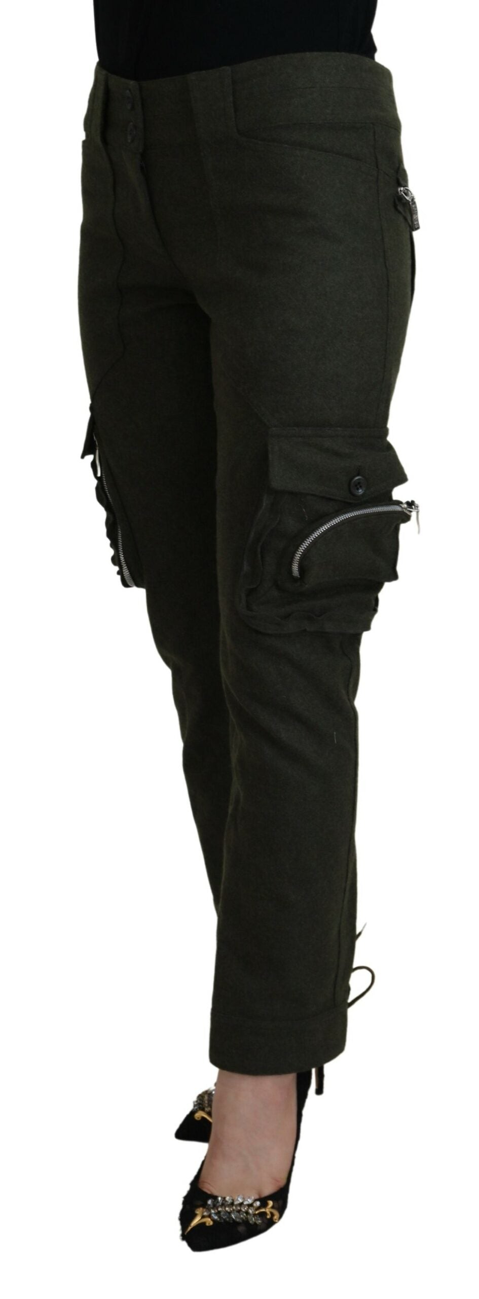 Ermanno Scervino – Grüne, schmal zulaufende Hose für Damen mit Schnürung