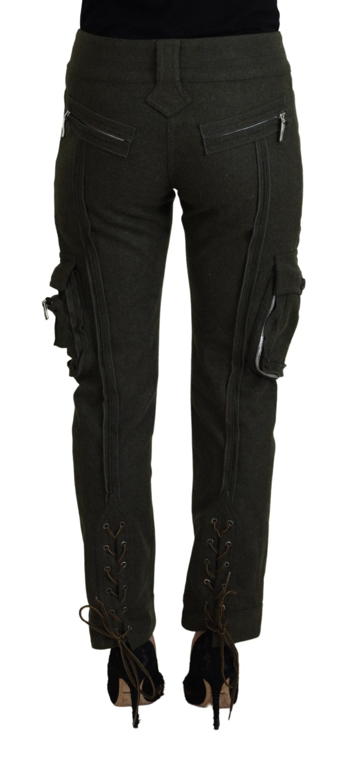 Ermanno Scervino – Grüne, schmal zulaufende Hose für Damen mit Schnürung