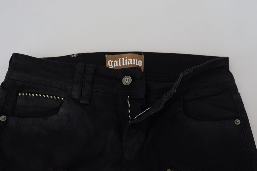 Jean en jean noir en coton taille mi-haute coupe skinny slim John Galliano