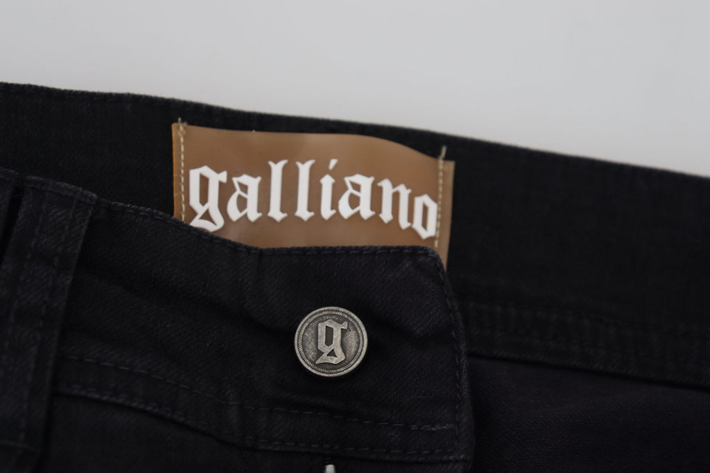 Jean en jean noir en coton taille mi-haute coupe skinny slim John Galliano