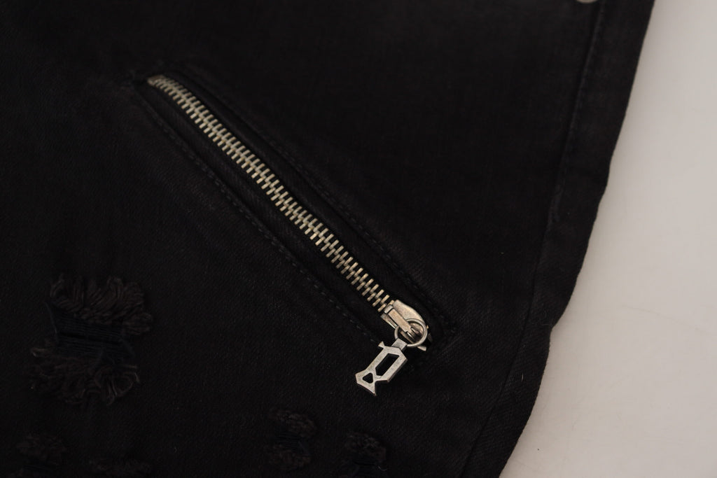 Jean en jean noir en coton taille mi-haute coupe skinny slim John Galliano