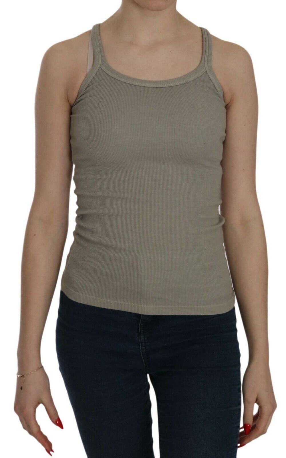 PINK MEMORIES Beige Sleeveless T-Shirt for Women