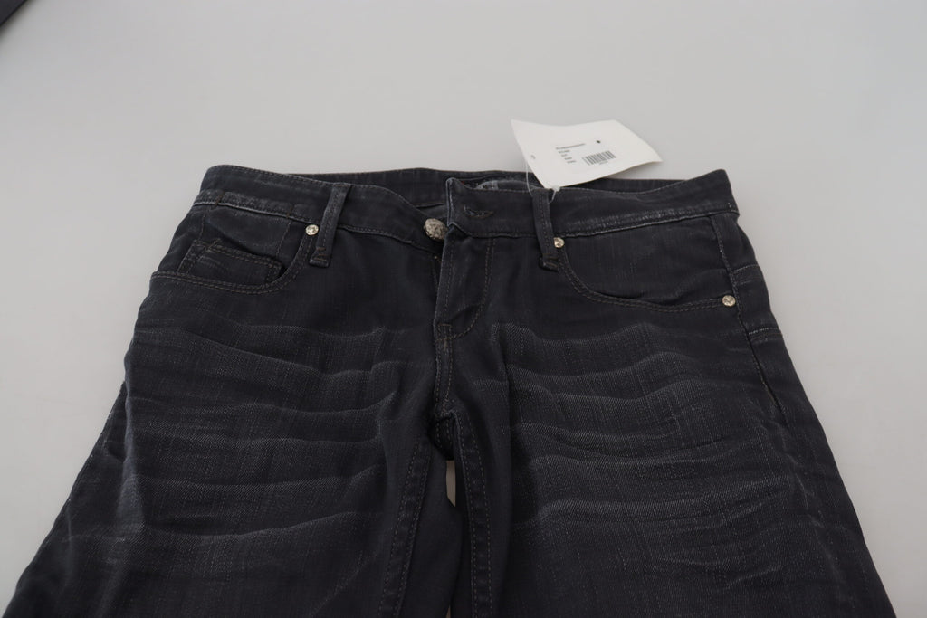 Jeans en jean de coton coupe slim taille basse délavés noir Acht