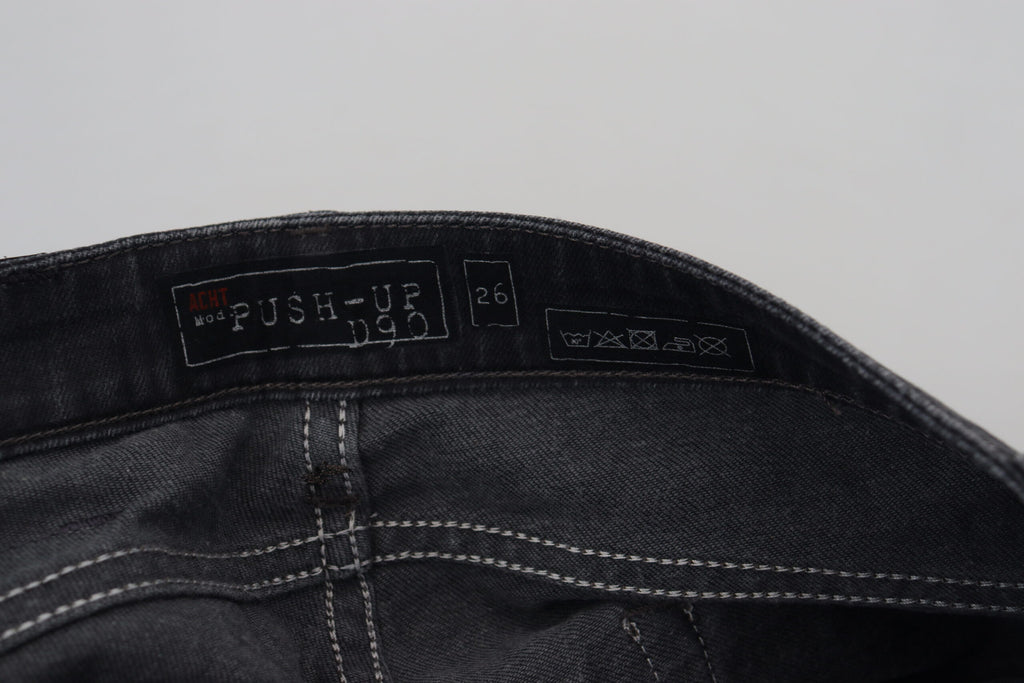 Jeans en jean de coton coupe slim taille basse délavés noir Acht