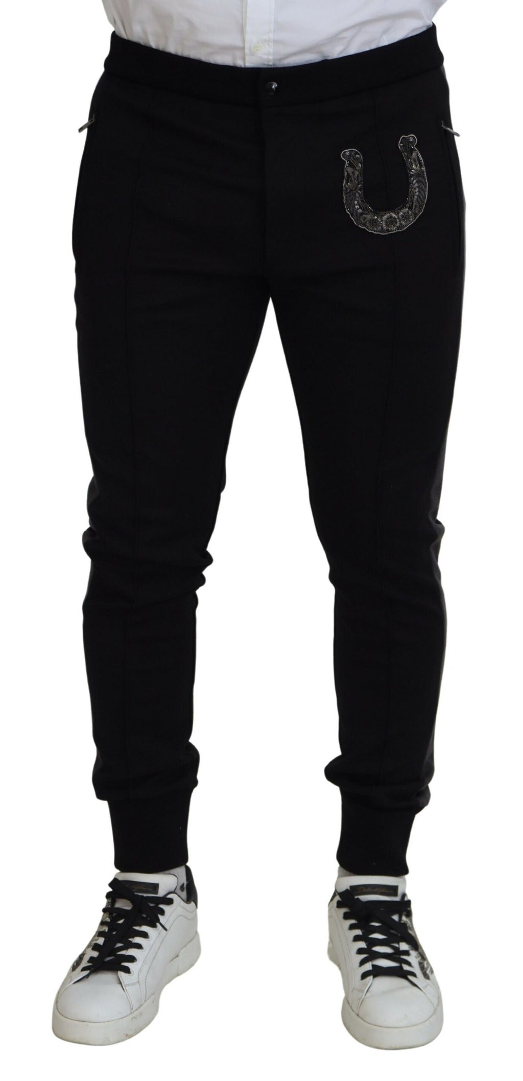 Pantalon de jogging Dolce & Gabbana en laine noire avec fer à cheval