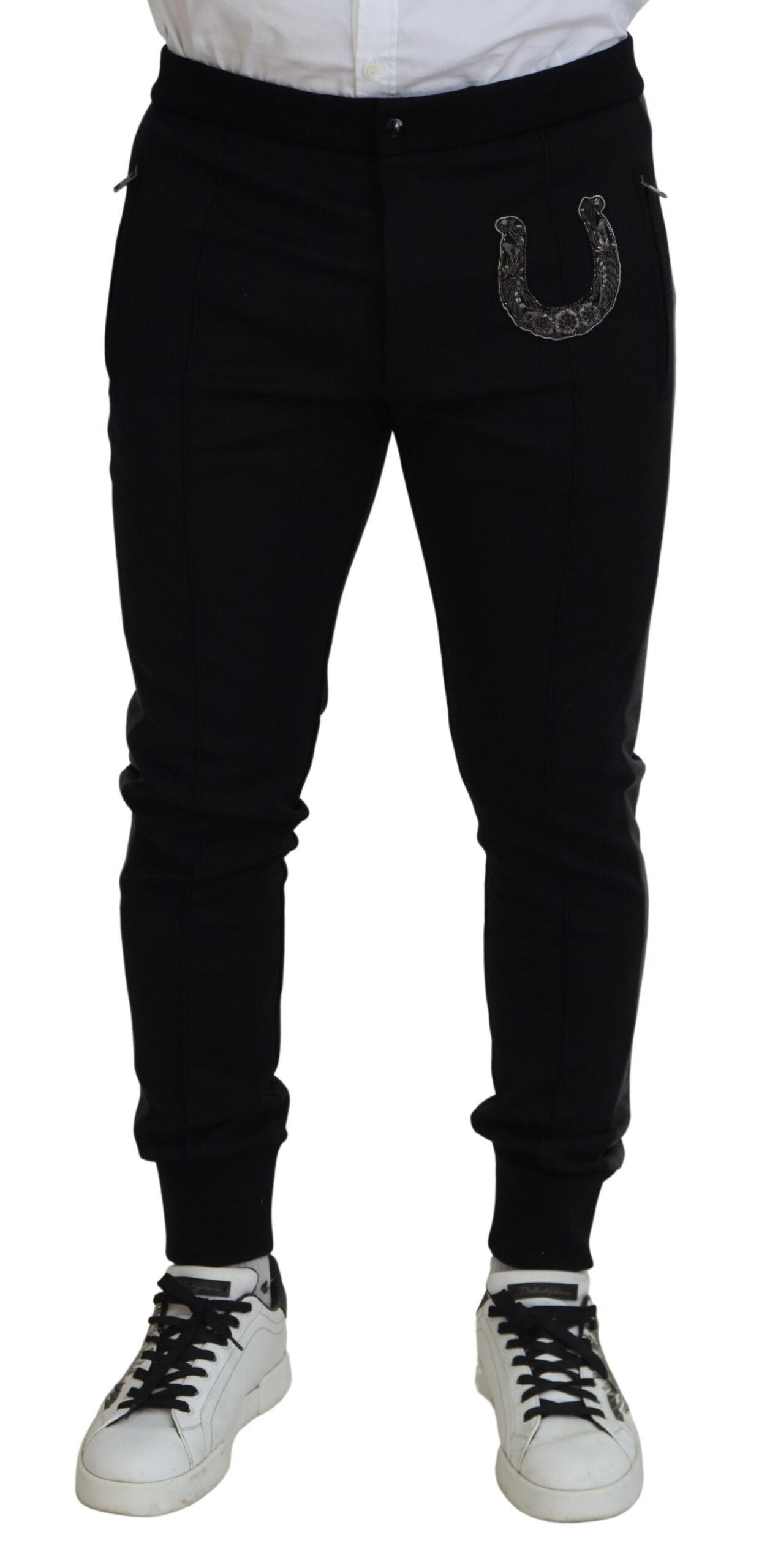 Pantalon de jogging Dolce & Gabbana en laine noire avec fer à cheval