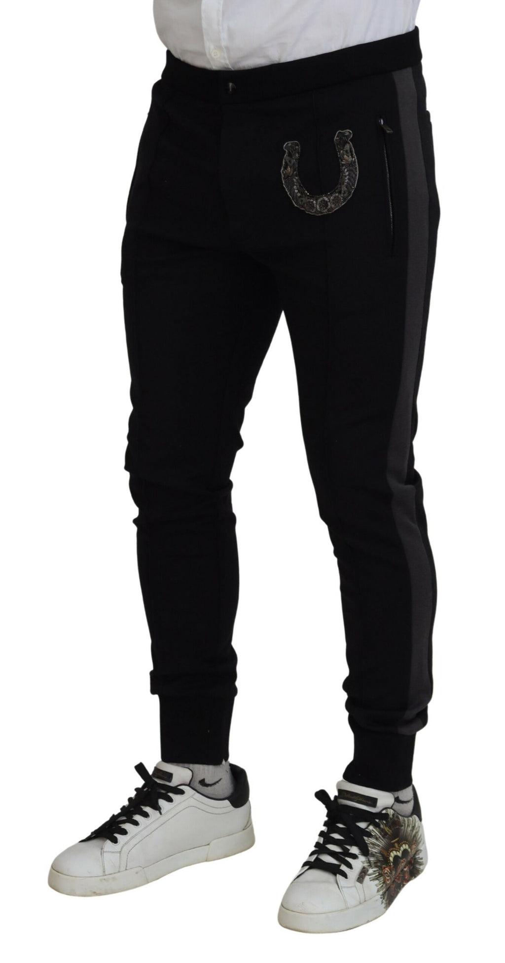 Pantalon de jogging Dolce & Gabbana en laine noire avec fer à cheval