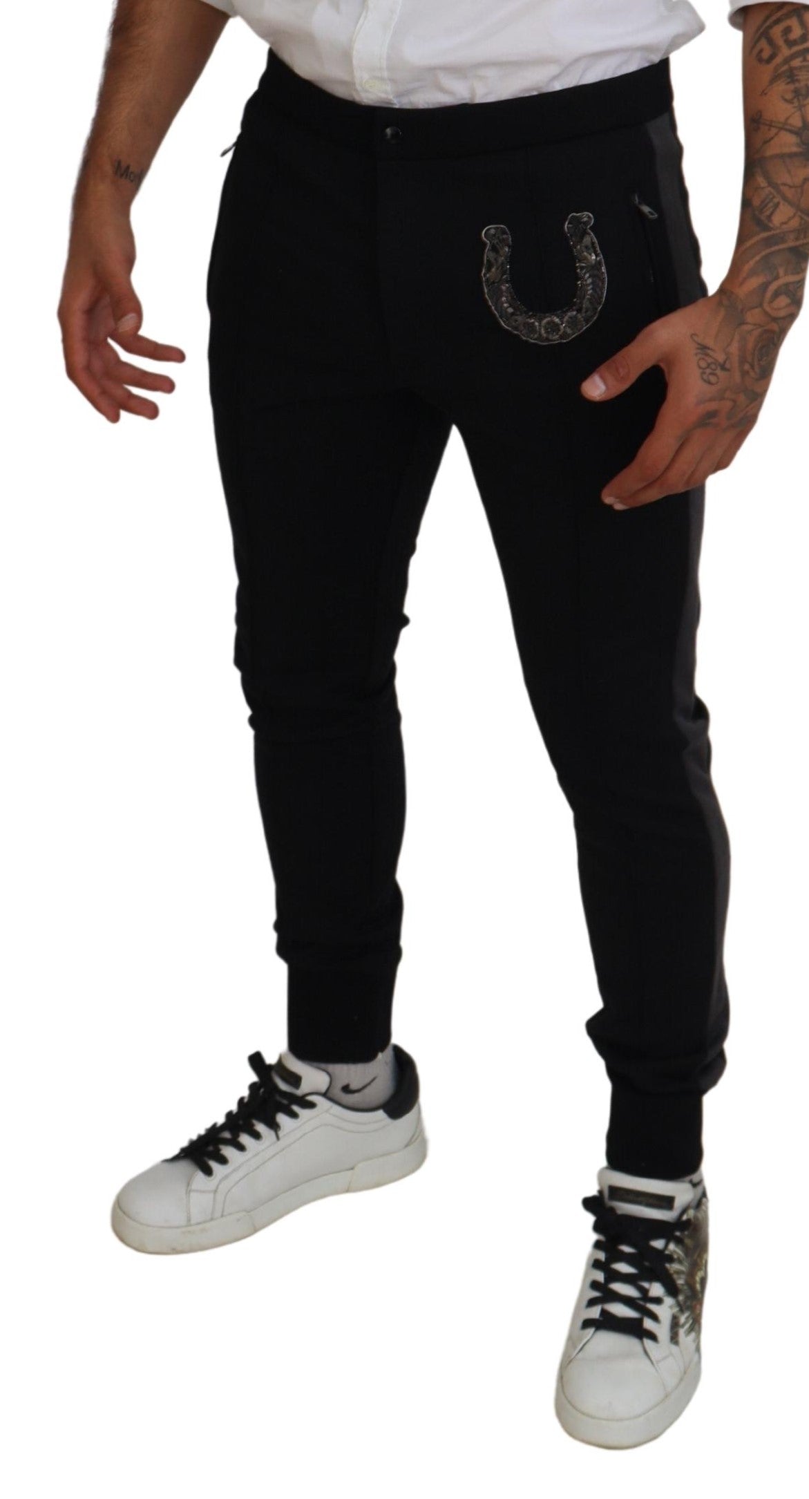 Pantalon de jogging Dolce & Gabbana en laine noire avec fer à cheval