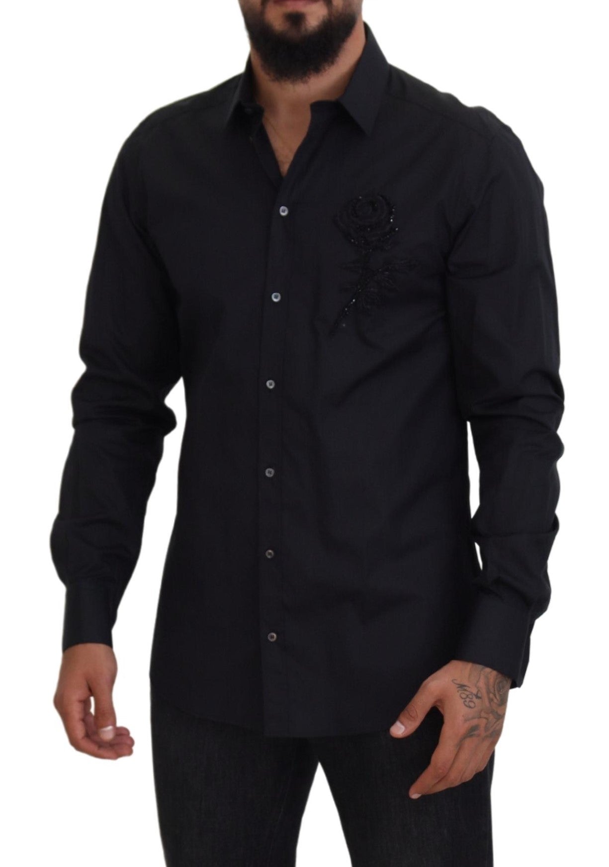 Chemise Dolce & Gabbana en coton slim fit Roses Noires