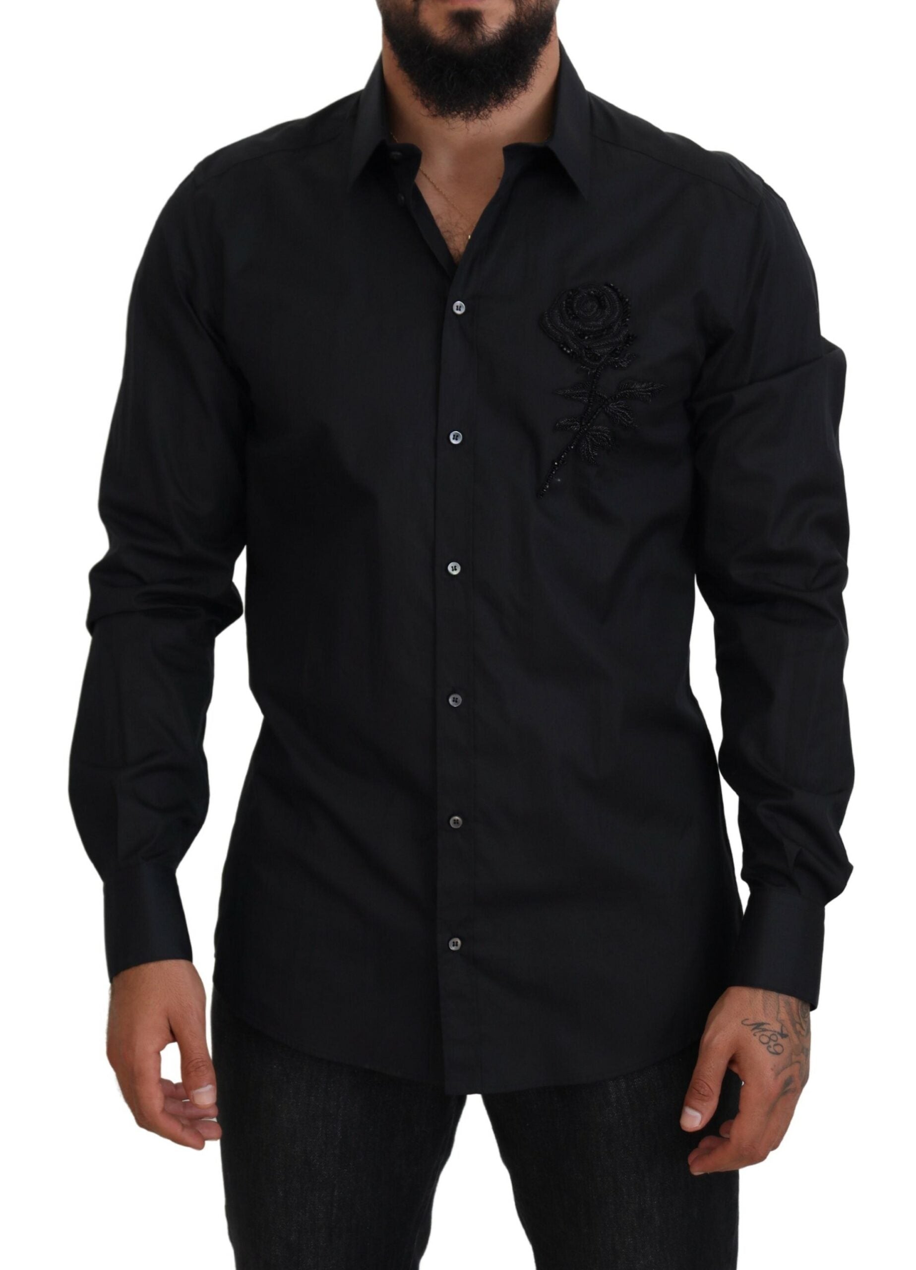 Chemise Dolce & Gabbana en coton slim fit Roses Noires