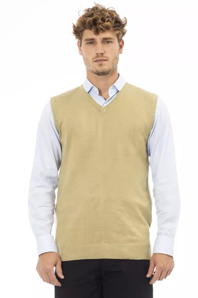 Alpha Studio Beige Sleeveless Jacket for Men