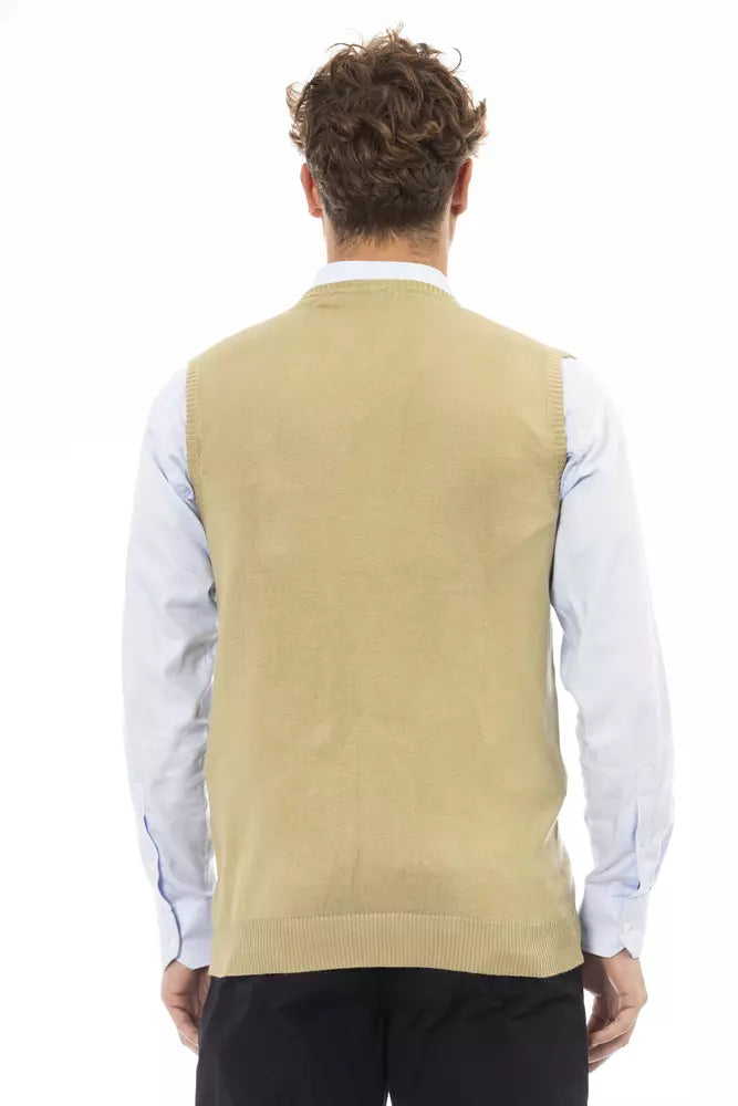 Alpha Studio Beige Sleeveless Jacket for Men detail view
