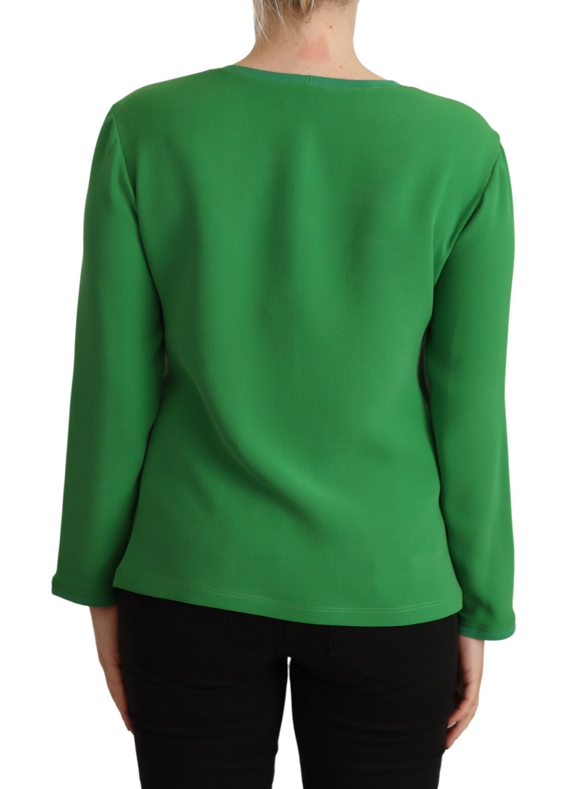 Armani – Grüner Seidenpullover mit langen Ärmeln und Rundhalsausschnitt