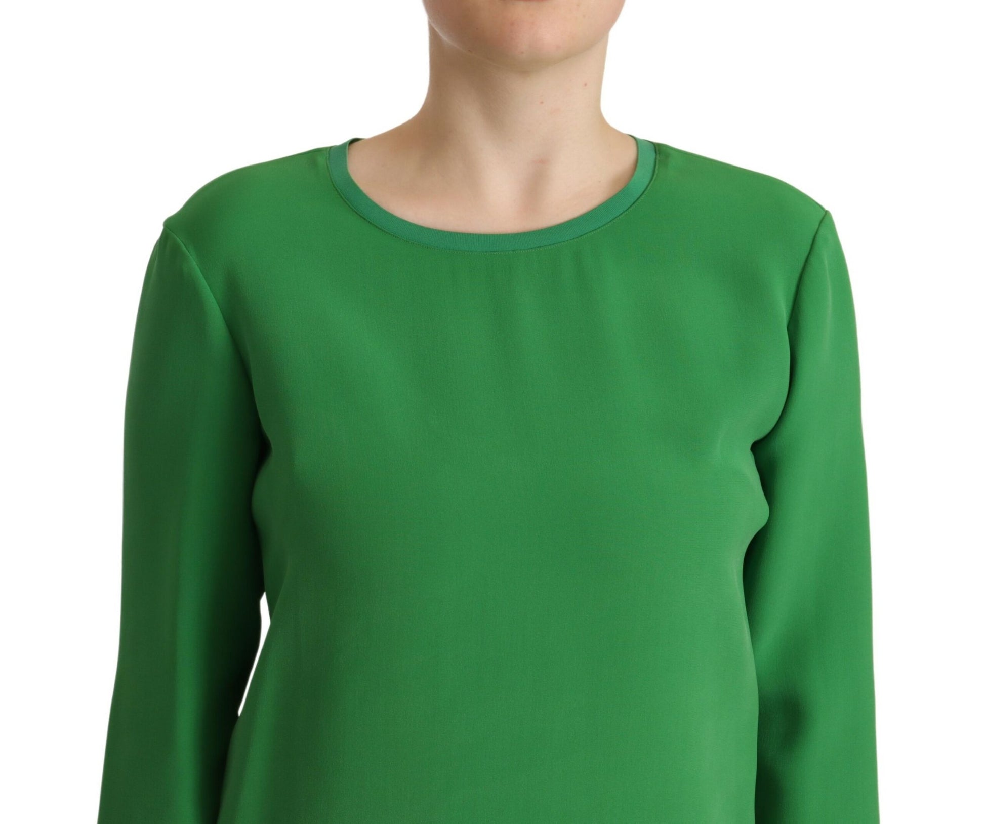 Armani – Grüner Seidenpullover mit langen Ärmeln und Rundhalsausschnitt