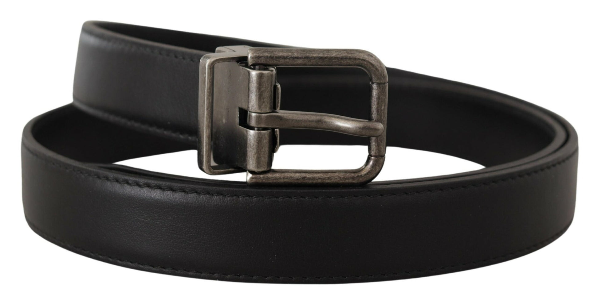 Ceinture Dolce & Gabbana en cuir noir uni avec boucle métallique logo vintage