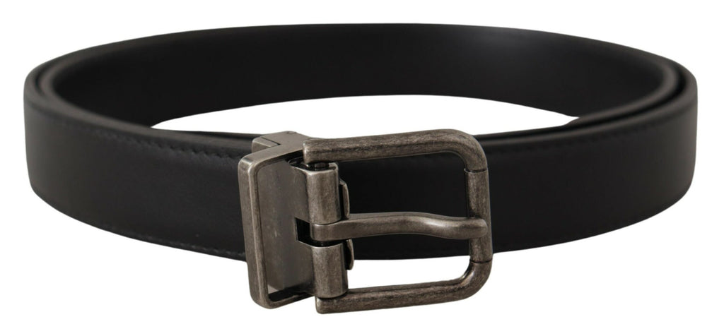 Ceinture Dolce & Gabbana en cuir noir uni avec boucle métallique logo vintage